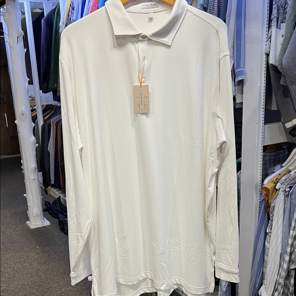 Peter Millar White Long Sleeve Polo Shirt